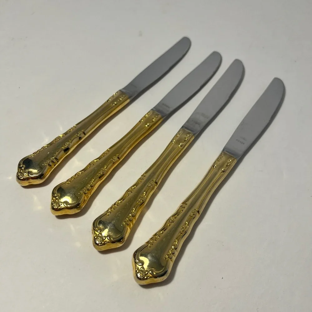 Rogers Bros 1847 Gold Reflection 4 Dinner Knives Gold Electroplate Stainless